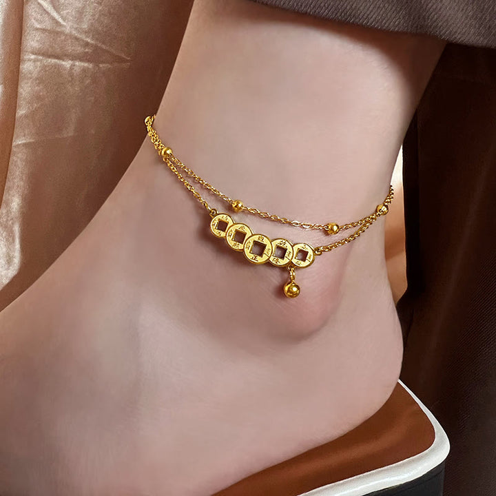 Copper Coins Attract Wealth Titanium Steel Anklet