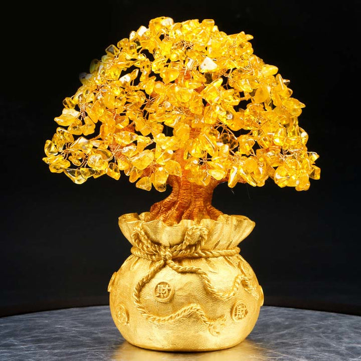 Natural Citrine Money Tree Gemstone Ornament - Feng Shui for Prosperity