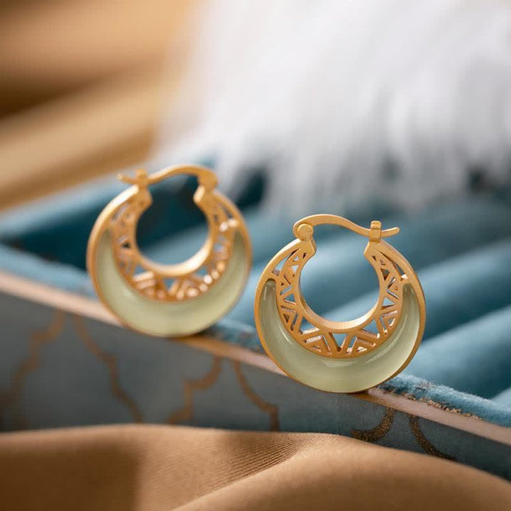 Crescent Moon Jade Prosperity Drop Earrings